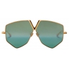 Valentino - V - Hexagon Oversized Titanium Aviator Sunglasses - Yellow Gold Dark Green - Valentino Eyewear
