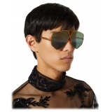 Valentino - Occhiali da Sole V - Hexagon Pilot Oversize in Titanio - Oro Giall Verde Scuro - Valentino Eyewear