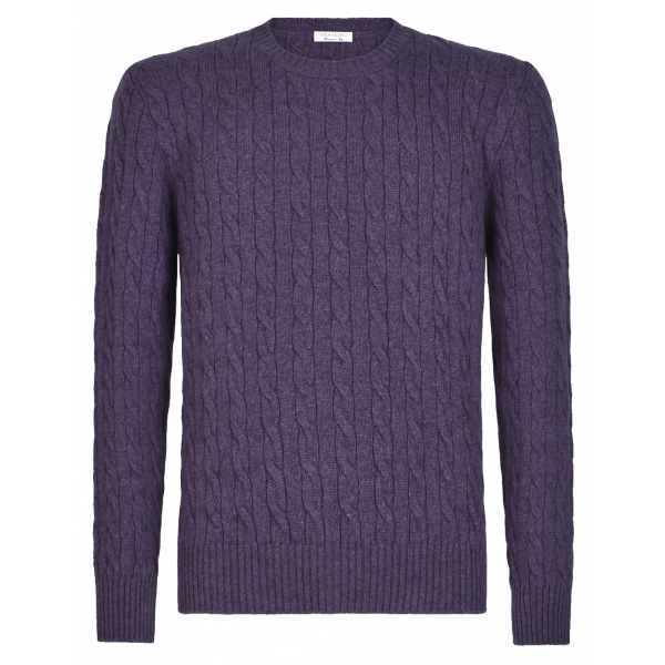 Viola Milano - Cable Knit 100% Loro Piana Yarn Cashmere Sweater - Purple - Handmade in Italy - Luxury Exclusive Collection