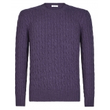 Viola Milano - Cable Knit 100% Loro Piana Yarn Cashmere Sweater - Purple - Handmade in Italy - Luxury Exclusive Collection