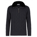 Viola Milano - Cable Knit 100% Loro Piana Yarn Cashmere Zip Sweater - Charcoal - Handmade in Italy - Luxury Exclusive Collection