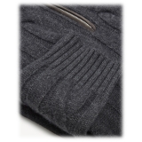 Viola Milano - Cable Knit 100% Loro Piana Yarn Cashmere Zip Sweater - Charcoal - Handmade in Italy - Luxury Exclusive Collection