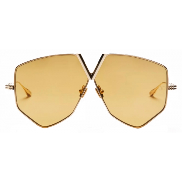 Valentino - Occhiali da Sole V - Hexagon Pilot Oversize in Titanio - Oro Chiaro Ambra - Valentino Eyewear