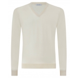 Viola Milano - Luxury Cashmere Blend  V-Neck Sweater - Creme - Handmade in Italy - Luxury Exclusive Collection
