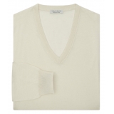 Viola Milano - Luxury Cashmere Blend  V-Neck Sweater - Creme - Handmade in Italy - Luxury Exclusive Collection