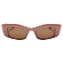 Valentino - V - Rectangular Acetate Sunglasses - Beige Dark Brown - Valentino Eyewear