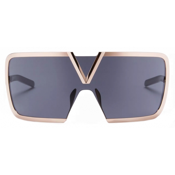 Valentino - V - Romask Iconic Oversized Mask Sunglasses - Rose Gold Dark Grey - Valentino Eyewear