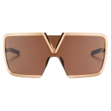 Valentino - V - Romask Iconic Oversized Mask Sunglasses - Light Gold Dark Brown - Valentino Eyewear