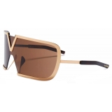 Valentino - V - Romask Iconic Oversized Mask Sunglasses - Light Gold Dark Brown - Valentino Eyewear