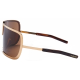 Valentino - V - Romask Iconic Oversized Mask Sunglasses - Light Gold Dark Brown - Valentino Eyewear