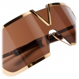 Valentino - V - Romask Iconic Oversized Mask Sunglasses - Light Gold Dark Brown - Valentino Eyewear