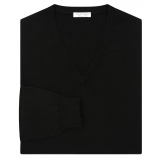 Viola Milano - Luxury Cashmere Blend V-Neck Sweater - Black - Handmade in Italy - Luxury Exclusive Collection