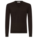 Viola Milano - Luxury Cashmere Blend V-Neck Sweater - Brown - Handmade in Italy - Luxury Exclusive Collection
