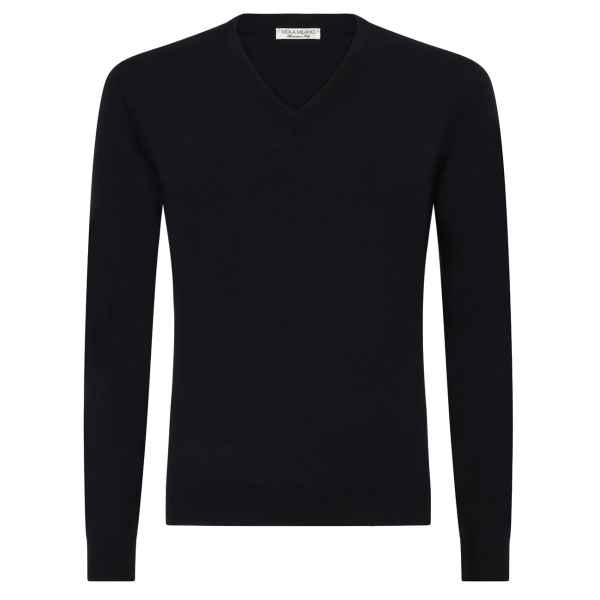 Viola Milano - Luxury Cashmere Blend V-Neck Sweater - Navy - Handmade in Italy - Luxury Exclusive Collection
