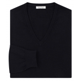 Viola Milano - Luxury Cashmere Blend V-Neck Sweater - Navy - Handmade in Italy - Luxury Exclusive Collection