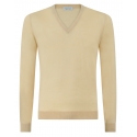 Viola Milano - Luxury Cashmere Blend V-Neck Sweater - Sand/Yellow - Handmade in Italy - Luxury Exclusive Collection