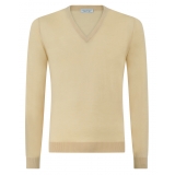 Viola Milano - Luxury Cashmere Blend V-Neck Sweater - Sand/Yellow - Handmade in Italy - Luxury Exclusive Collection
