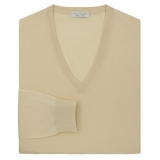 Viola Milano - Luxury Cashmere Blend V-Neck Sweater - Sand/Yellow - Handmade in Italy - Luxury Exclusive Collection