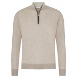 Viola Milano - Merino Wool Zip Sweater with Exotic Patch - Beige - Handmade in Italy - Luxury Exclusive Collection