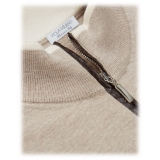 Viola Milano - Merino Wool Zip Sweater with Exotic Patch - Beige - Handmade in Italy - Luxury Exclusive Collection