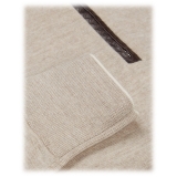 Viola Milano - Merino Wool Zip Sweater with Exotic Patch - Beige - Handmade in Italy - Luxury Exclusive Collection