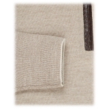 Viola Milano - Merino Wool Zip Sweater with Exotic Patch - Beige - Handmade in Italy - Luxury Exclusive Collection