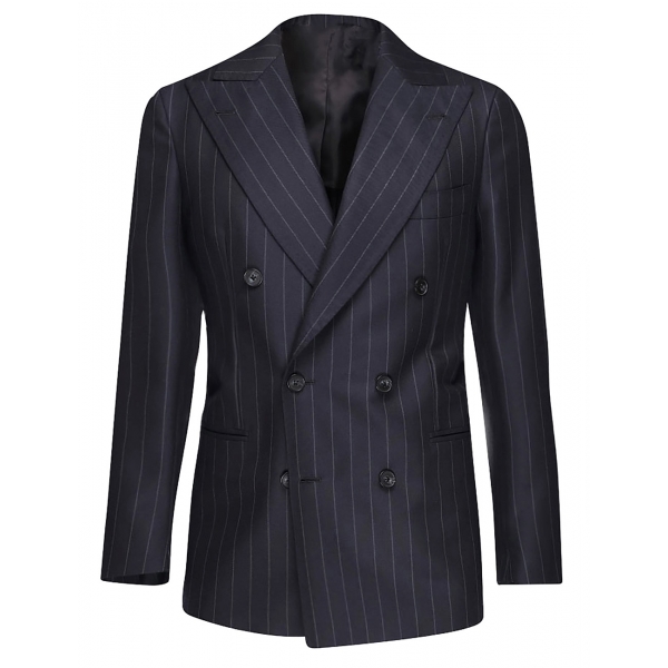 Viola Milano - Sartorial Half-lined Double Breasted Suit - Navy Chalk Stripe - Handmade in Italy - Luxury Exclusive Collection