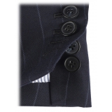 Viola Milano - Abito Doppiopetto Sartoriale Semifoderato - Navy Gessato - Handmade in Italy - Luxury Exclusive Collection