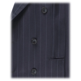 Viola Milano - Abito Doppiopetto Sartoriale Semifoderato - Navy Gessato - Handmade in Italy - Luxury Exclusive Collection