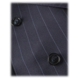 Viola Milano - Abito Doppiopetto Sartoriale Semifoderato - Navy Gessato - Handmade in Italy - Luxury Exclusive Collection