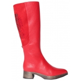 Suèi - Boots with Rhinestone Rooster - Red - Black - Handmade in Italy - Luxury Exclusive Collection