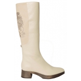 Suèi - Beige Boots with Rhinestone Rooster - Beige - Dark Brown - Handmade in Italy - Luxury Exclusive Collection