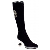 Suèi - High Black Boots With Transparent - Heels and Yin&Yang Motive - Handmade in Italy - Luxury Exclusive Collection