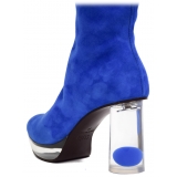 Suèi - High Bluette Boots with Transparent Heels and Yin&Yang Motive - Handmade in Italy - Luxury Exclusion Collection