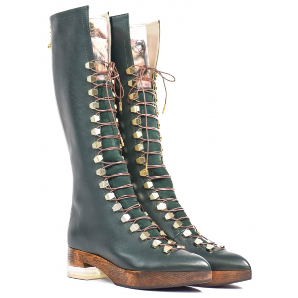 Suèi - High Lace-ups Boots with Setters Art Printing - Handmade in Italy - Luxury Exclusion Collection