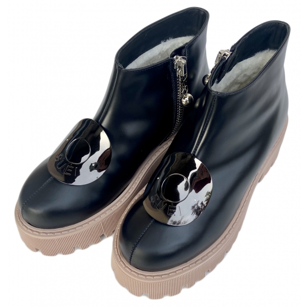 Suèi - Boots with Plate Accessories and Rose Sole - Black - Handmade in Italy - Luxury Exclusive Collection