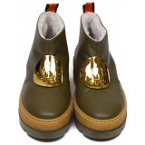 Suèi - Slip-On Colour Olive with Plate Accessories - Handmade in Italy - Luxury Exclusive Collection