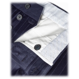 Viola Milano - Abito Doppiopetto Semifoderato Loro Piana - Navy Gessato - Handmade in Italy - Luxury Exclusive Collection