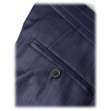 Viola Milano - Abito Doppiopetto Semifoderato Loro Piana - Navy Gessato - Handmade in Italy - Luxury Exclusive Collection