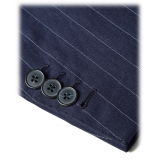 Viola Milano - Abito Doppiopetto Semifoderato Loro Piana - Navy Gessato - Handmade in Italy - Luxury Exclusive Collection