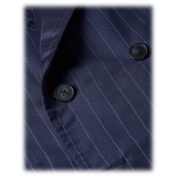 Viola Milano - Abito Doppiopetto Semifoderato Loro Piana - Navy Gessato - Handmade in Italy - Luxury Exclusive Collection