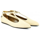 Suèi - T-bar Ballerina of Beige Calf - Handmade in Italy - Luxury Exclusive Collection