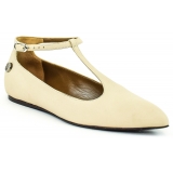 Suèi - T-bar Ballerina of Beige Calf - Handmade in Italy - Luxury Exclusive Collection