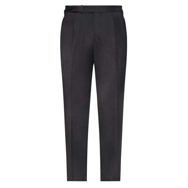 Viola Milano - Single Pleated Wool Pants with Side Adjusters - Mid Grey - Handmade in Italy - Luxury Exclusive Collection