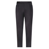 Viola Milano - Single Pleated Wool Pants with Side Adjusters - Mid Grey - Handmade in Italy - Luxury Exclusive Collection