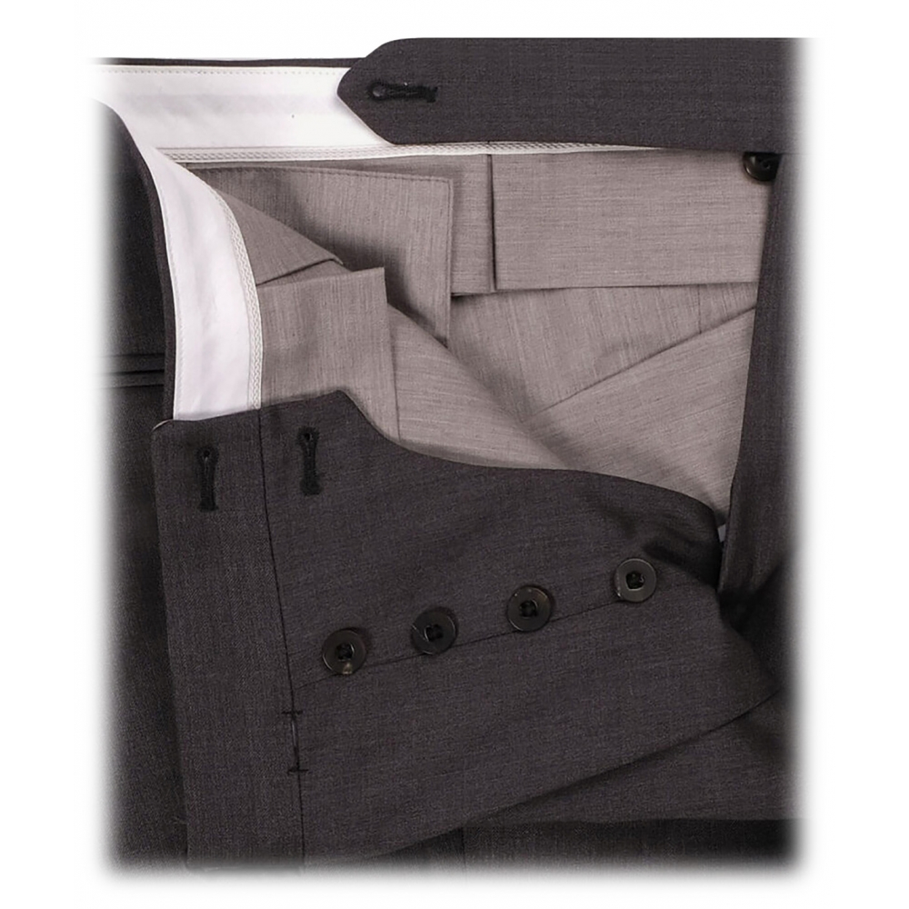 Single Pleated Sartorial Wool Pants With Side Adjusters - Dark Grey