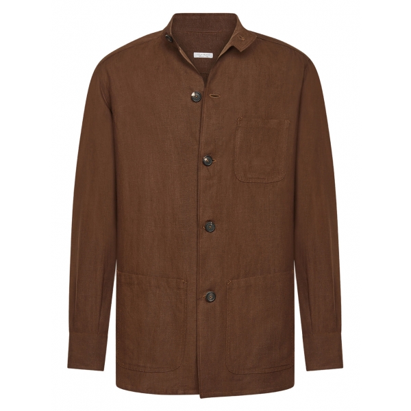 Viola Milano - Solid Safari 100% Linen Overshirt - Brown - Handmade in Italy - Luxury Exclusive Collection