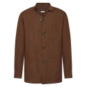 Viola Milano - Solid Safari 100% Linen Overshirt - Brown - Handmade in Italy - Luxury Exclusive Collection