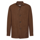 Viola Milano - Solid Safari 100% Linen Overshirt - Brown - Handmade in Italy - Luxury Exclusive Collection