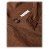 Viola Milano - Solid Safari 100% Linen Overshirt - Brown - Handmade in Italy - Luxury Exclusive Collection